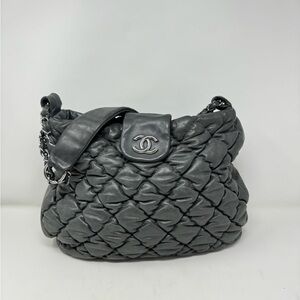 Chanel Grey Bubble Quilted Lambskin Leather Large Hobo Bag